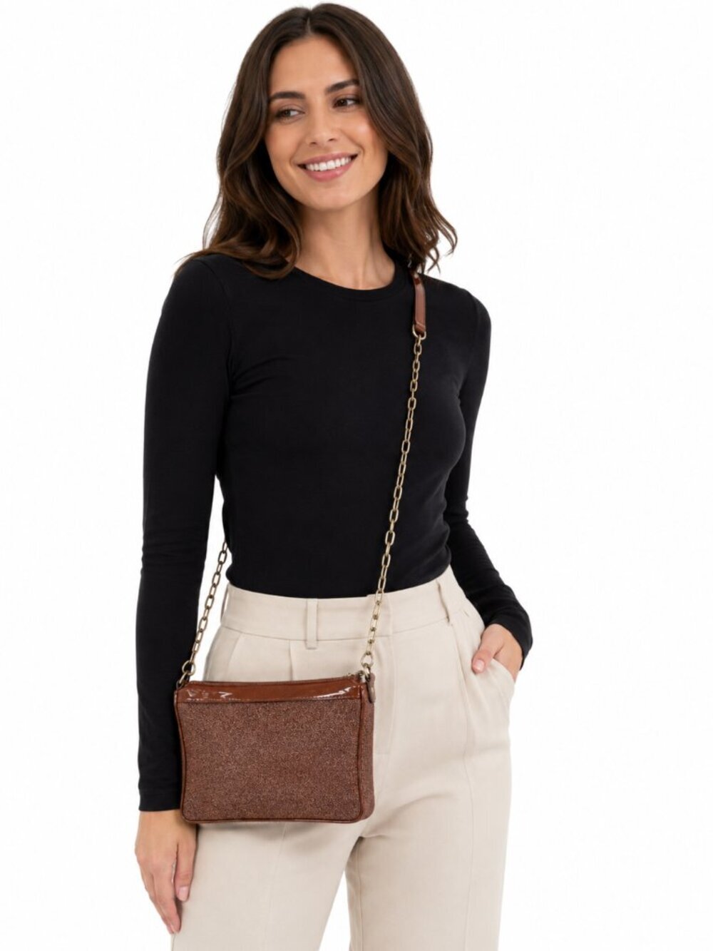 Donald J. Pliner Brown Micro Beaded Crossbody Bag